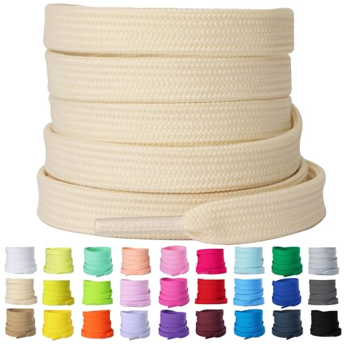 Olukssck 2 Pairs Flat Shoe Laces for Sneakers, 5/16'' Athletic Shoelaces 24'-63' in 15 Colors, Cream...