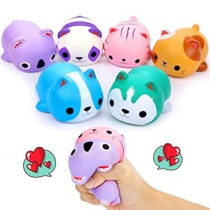 6PCS Cat Squishies Slow Rising Stress Balls for Kids Adults Jumbo Foam Squishy Toys Anxiety Relief Fidget Toys Treasure Box Classroom Prizes Party Favors Stocking Stuffers Valentines Easter Goodie Bag