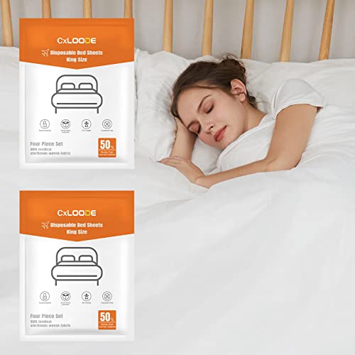 Image of 2 Pack Disposable Bed Sheets Fitted Sheet King Size, Disposable Travel Sheet for Hotel with Quilt Cover and Pillowcase, Disposable Bedding Travel Bedding Disposable Sheets for Travel Hotel Hospital