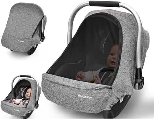 Baby Car Seat Cover, Infant Carseat Canopy with Large Mesh Window, Gray