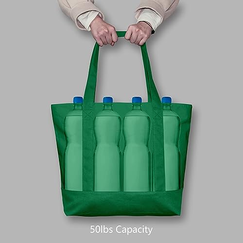 Image of TOPDesign 1-Pack Canvas Tote Bag with an External Pocket, Reusable Grocery Shopping Bag, Top Zipper Closure, Daily Essentials (Green)