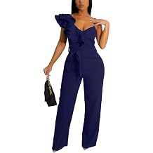 HBQ Womens Casual One Piece Jumpsuits V-Neck Sleeveless Ruffle Elegant Romper Wide Leg Pant Sexy Party Clubwear Overalls
