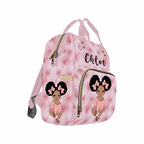 InterestPrint Custom Name Backpack, Little Princess Pink Personalized Diapering Bag Backpack Nappy Bags Fashion Casual Daypack Travel Shoulder Bag for Unisex Hiking Camping Work3