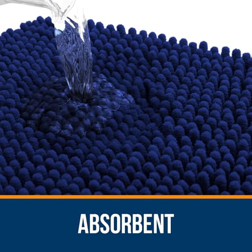 Image of OLANLY Bathroom Rugs Sets 2 Piece, Soft Absorbent Chenille Bath Mats and U-Shaped Contour Toilet Rug, Non-Slip, Machine Washable Bath Carpet, Home Decor Accessories(36 inchx24 inch+24 inchx20 inch, Navy)