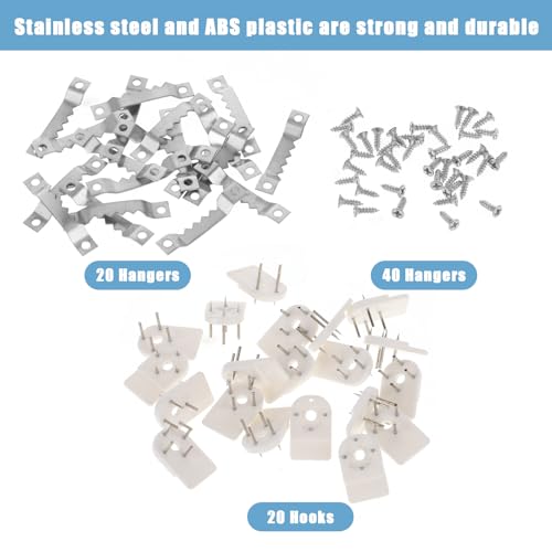 Image of 40 PCS No Damage Picture Hanging Kit - Sawtooth Frame Hangers and Invisible Nail Hangers for Hard Wall, Brick Wall - Canvas Hanging Kit