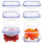 6 Pack Small Food Containers with Lids,Airtight Plastic Food Storage Container Snack Pots Square Leakproof Stackable Container Set Storage Pots with Clip-Lock Lid for Friut,Yoghurt,Snack(430ml)