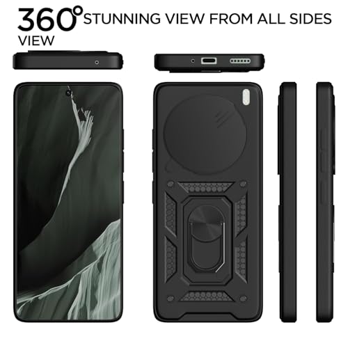 Image of Outlouders Back Cover for Vivo X200 5G | D10 Tough Armor 360 Protection Case with Sliding Camera Shield & Ring Holder Stand Bumper Case (Black)