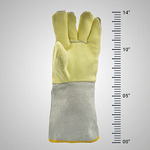 Image of Kevlar Para-Aramid & Split Leather Welding Gloves, Heat & Flame Resistant up to 200C, Heavy Duty Long Cuff Safety Gloves for Furnace, Foundry & Industrial Work, Pack of 1 Pair