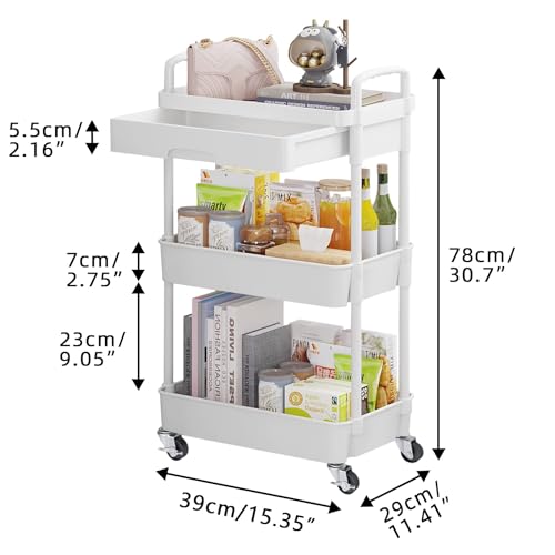 Wuciray 3/4 Niveles Carrito Auxiliar con Ruedas Carro Almacenaje con Ruedas e Cajones Verdulero Auxiliar Carrito Organizador para Cocina Baño - imagen 5