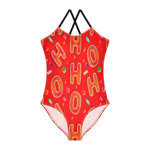 Christmas Oh Gingerbread Cookies Red Girls' One-Piece Swimwear, Beach Swimsuit 3-10 Y with Adjustable Shoulder Strap, 3-10 Y