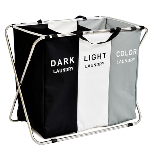 Yontree Cesta de lavandería grande plegable con 3 compartimentos con asa para cuarto de baño, dormitorio, casa (Improved model)