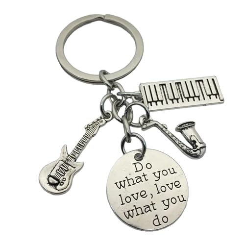 Llavero Teclado Piano Música - Llaveros Instrumentos Musicales: Teclado Piano, Guitarra Eléctrica, Nota Musical y Frase Motivadora - Accesorio para Llaves Música - Llavero unisex hombre y mujer