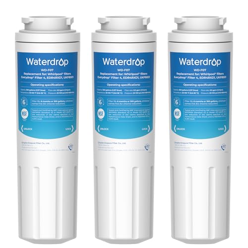 Waterdrop UKF8001 Refrigerator Water Filter 4, Replacement for Whirlpool® EDR4RXD1, EveryDrop® Filter 4, Maytag® UKF8001AXX-750, UKF8001AXX-200, 46-9006, Puriclean II, WD-F07, 3 Filters