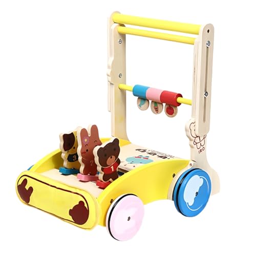 Luulifeベビーカー 歩行器 木製おもちゃ 転倒防止 バランストレーニング 車輪付き 叩きトレーニング 高さ調節可能 知育ゲーム 1〜3歳のお子様向け ギフト 男の子にも女の子にも最適 (通常,イエロー)