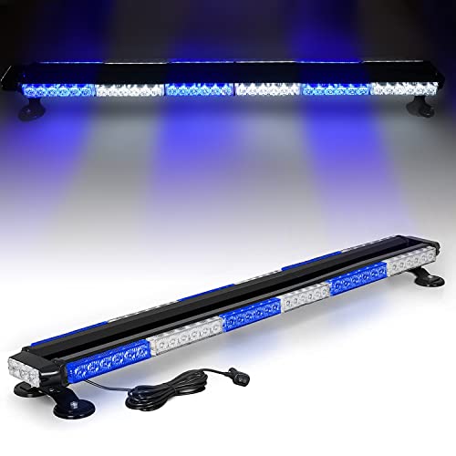 Ediors 78 Led Strobe Light Bar For Trucks, 38" Emergency Warning Strobe Lights For Vehicles, Double Side Flashing Traffic Advisor Magnetic Led Light Bar For Plow, Tow, Pickup, Cars (Blue & White) #TOP3