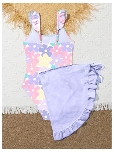 SHENHE Girl's One Piece Swimsuit Floral Print Bathing Suit Ruffle Trim Swimwear with Beach Skirts2