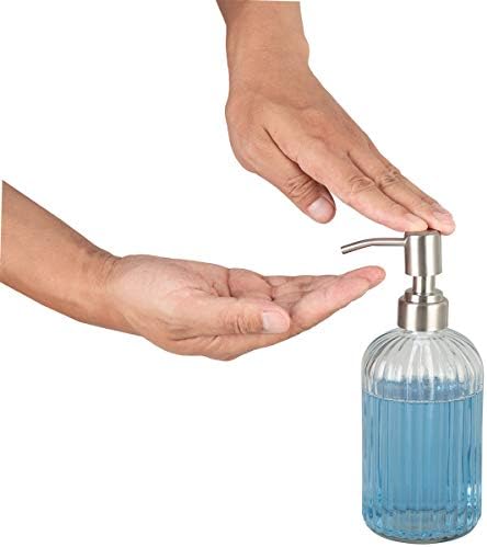 Plomkeest Glass Soap Dispenser 14oz Clear Glass Jar Soap Dispenser with Rust Proof Stainless Steel Pump Liquid Soap Dispenser for Bathroom,KitchenDecor Great for Lotions, Liquid Soaps.Flow pattern
