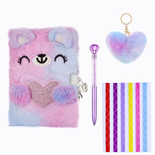 Roannie Cute Mabic Bear Diary Notebook with Lock and Keys- Ideal Gift for Girls & Kids Giftbox Packing,Purple