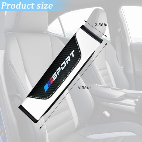 Car Seat Belt Cover, 2PCS Carbon Fiber Sport Seatbelt Shoulder Strap Cushion Pad, Comfortable Driving Automotive Interior Harness Protector, Compatible with Most Vehicle (White) - Image 3
