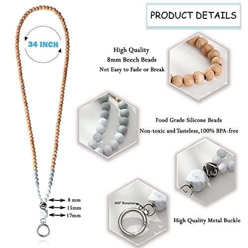 Image of Teacher Lanyard Lanyards for ID Badges Keys Women Wood Silicone Beaded Lanyard with ID Holder Work Jewelry