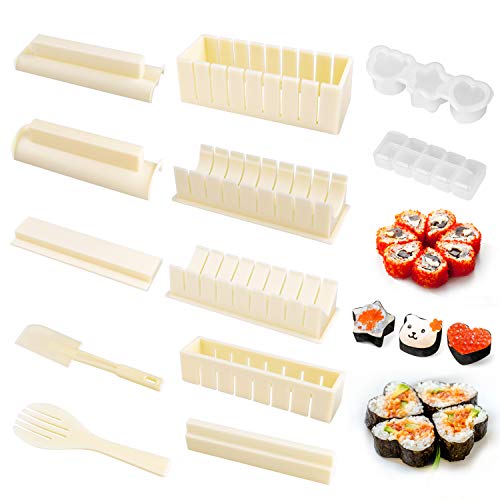 OMEW Sushi Maker Kit 10 PCS Moules à Sushi Cuisine Bricolage Facile Kit de Préparation à Sushi Sushi Set Set Riz Rouleau Kit Sushi Sushi Maker DIY Cuisine Coffret Complet
