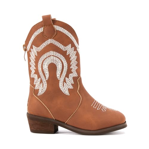 BMCiTYBM Girls Cowgirl Boots Unisex-Child Mid Calf Toddler Cowboy Boots Little Kids Western Boots Round Toe All Seasons Shoes3