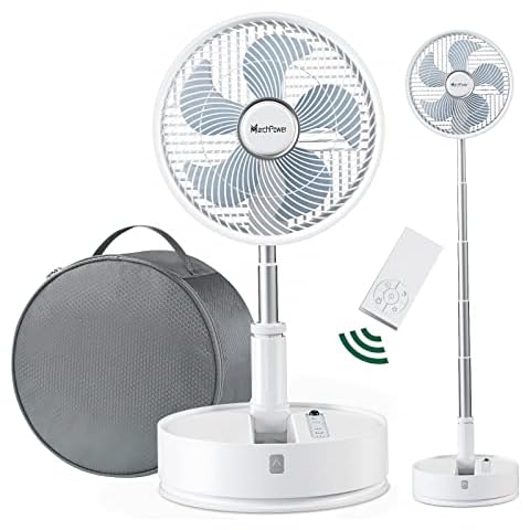 Marchpower Portable Standing Fan with Remote 10" Collapsible Fan Osciallating Foldable Pedestal Floor Fan with Timer, Cordless Foldaway 5-Speed Telescopic Table Fan for Home Trave Picnic Camping Cover