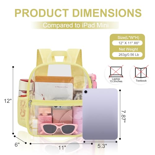 Image of Oraben Clear Backpack Stadium Approved, 12 x 6 x 11 in, Small Transparent Backpack for Concerts, Sports Events, Festivals, Travel, Waterproof PVC, Adjustable Straps, Women Men