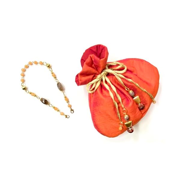 Heddz Handcrafted Raw Silk Drawstring Potli Bag for Ladies with Detachable Glass Beads Chain Handles & Tassels for Parties, Weddings and Special Ocassions - Image 4