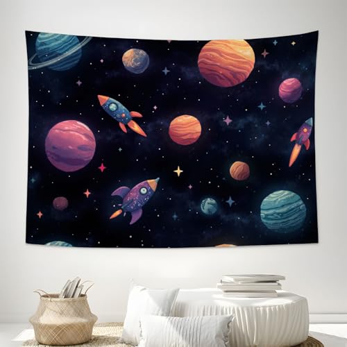 Tapisserie murale espace bleu foncé 180x230cm DACRWEKZ planète