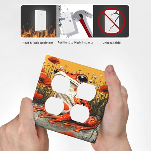Decorative Outlet Covers Big Orange Frog Red Floral Wildflower 2 Gang Wall Plate Cover Double Duplex Receptacle Two Switch Light Switch Cover Plate Jumbo Dual Faceplate