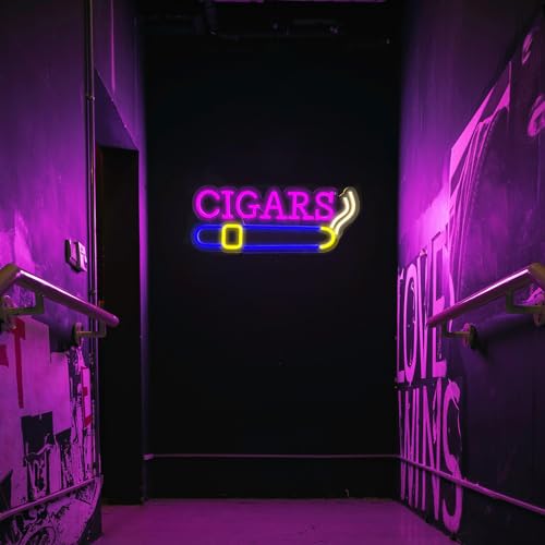 Image of Cigar Neon Sign, Neon Signs for Wall Decor, Neon Lights for Man Cave Decor, Light Up Sign for Bedroom, Bar, Hotel, Pub, Party