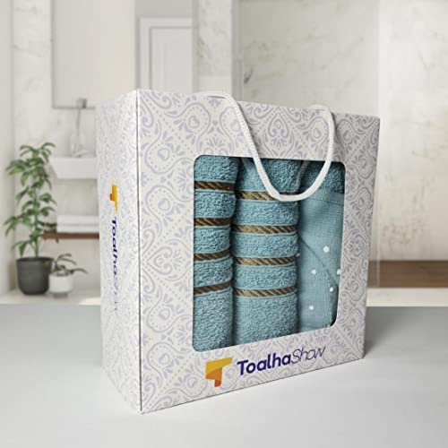 Jogo de Toalha 3 Peças Banho + Rosto + Tapete P/Banheiro Antiderrapante 100% Algodão + Caixa Persona