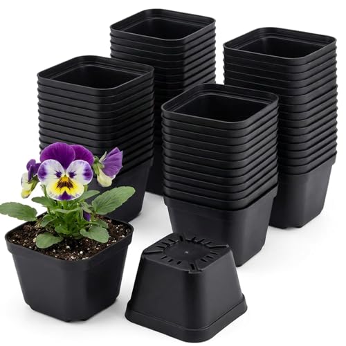 Tulpeed 50 Packs Square Nursery Pots for Plants 4 Inch Seedling Pots