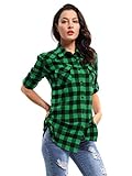 OCHENTA Women's Long Sleeve Button Down Plaid Flannel Shirt D013 Green Black M