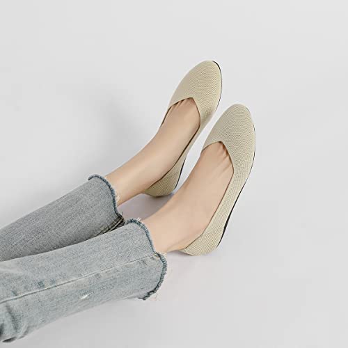 Semwiss Round Toe Flats For Women Dressy Comfortable, Knit Ballet Flat Shoes Casual Shoes Walking Flats Office Shoes Beige Size 10 #TOP6