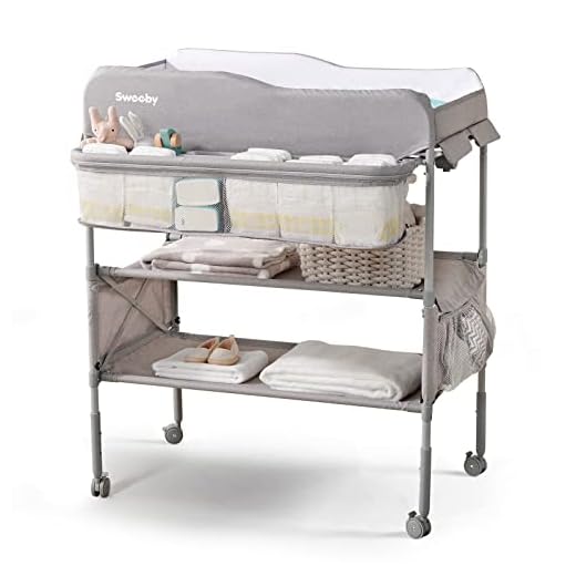 Sweeby Portable Baby Changing Table, Foldable Changing Table Dresser Changing Station for Infant, Waterproof Diaper Changing Table Pad Topper, Mobile Nursery Organizer for Newborn Essentials (Grey)