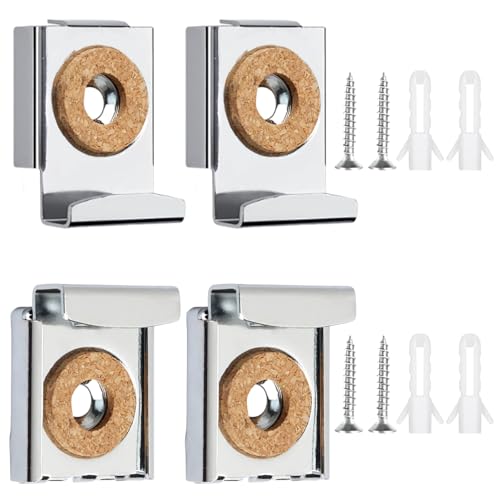 4 Pcs Mirror Fixings & Mirror Brackets – Heavy Duty Kit with Screws & Dowels, Easy Installation for Bathroom & Living Room