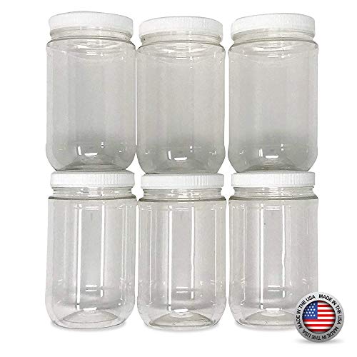 Csbd 16 Oz Clear Plastic Mason Jars With Ribbed Liner Screw On Lids, Wide Mouth, Eco, Bpa Free, Pet Plastic, Made In Usa, Bulk Storage Containers, 6 Pack (16 Ounces) #TOP1