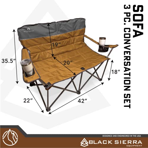 3 Piece Campfire Conversation Set For Camping, Patio, Hunting, Beach, Outdoor- Camping Folding Padded Loveseat With Deluxe Comfort Chairs- Set- Folding Set For Festivals, Beach, Camping #TOP2