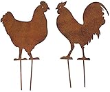 B2S BACK2SEASON Metall Stecker Henne & Hahn braun Gartenstecker Beetstecker Hühner Deko Tierfigur Rost-Optik Höhe=44 cm 2er Set