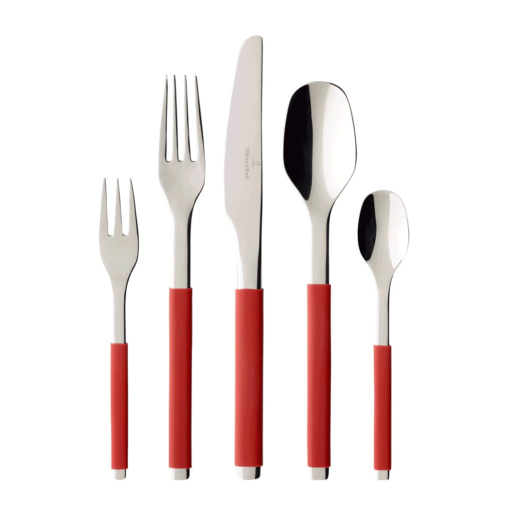 Couverts Villeroy & Boch S+ Cranberry anti-glisse pour 6 personnes avec manche rouge