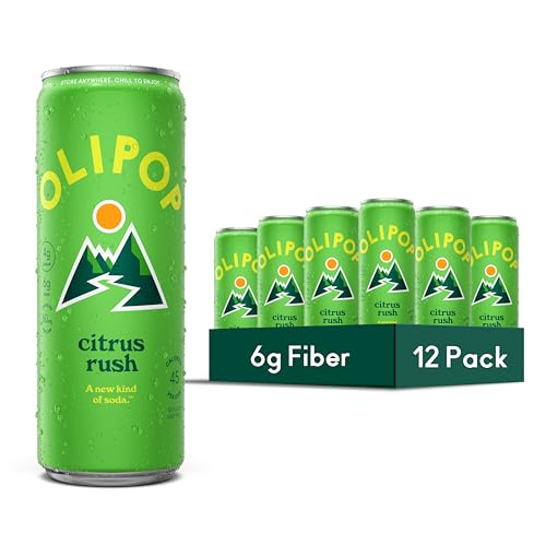 OLIPOP Sparkling Prebiotic Soda, Citrus Rush, Pantry Pack Packed with Prebiotics, Fiber, and Botanicals, Gluten Free, GMO Free, 12oz Skinny Can (12 Pack)