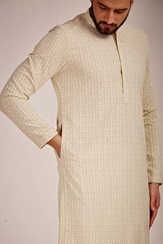 Image of Manyavar Men's Cotton Blend Self-Design Kurta Pyjama Set (2pcs)