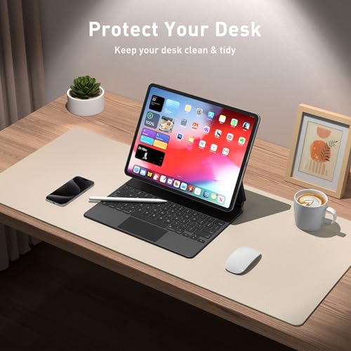 Image of Aothia Large PU Leather Desk Pad Protector - Non-Slip Mouse Pad & Writing Mat for Office /Home, Waterproof, Easy to Clean(48 inch x 17 inch, Eggshell)