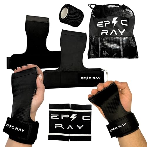 in s(h)ock Barcelona Carbon Microfiber Gymnastics Grips for Cross Training & Calisthenics Hand Grips Kit with Wrist Wraps & Thumb Tape for Men and Women (M)