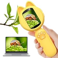 Microscope for Kids -Portable Magnifying Glass, Handheld Pocket Microscope for Children with 2-Inch IPS Screen, 8 LED Lights,Nature Exploration Toys for Lab Study and Educational Use Yellow