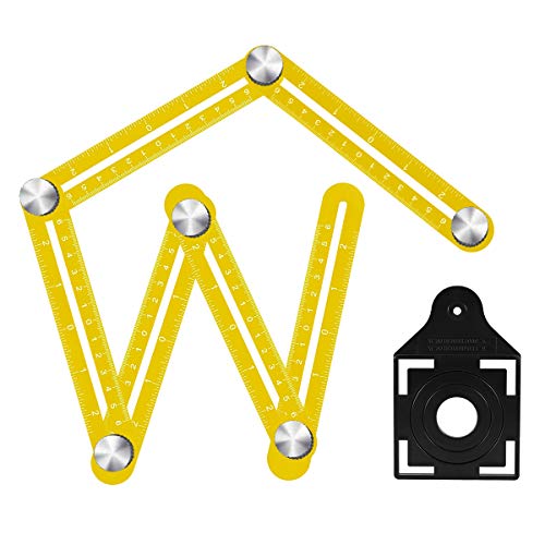 KEGOUU Multi Angle Layout Ruler,Universal Angle Measuring Ruler Metal Aluminum Alloy Template Tool,Ultimate Angle Finder Marking Tool with Velvet Protect Pouch for Craftsmen,Handymen,Builders,DIY-ers