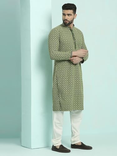 Image of Rajubhai Hargovindas Men's Chikankari Embroidered Cotton Kurta (Ches)