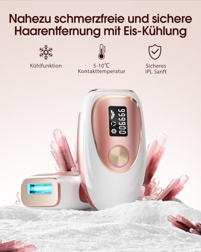 Haarlosy IPL Geräte Haarentfernung mit Kühlfunktion, 999,900 Lichtimpulse, 5 Energiestufen Schmerzfreie IPL Haarentfernung Laser Hair Removal für Frauen, Männer, Intimbereich, Körper und Beine - Rose